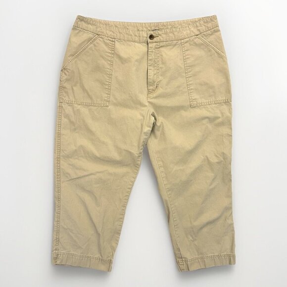 Woolrich Women's Capri Pants Size 16 Khaki Beige Cotton Pockets 21 in Inseam EUC - Picture 1 of 15